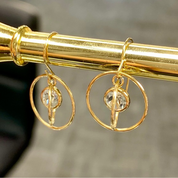 10k Yellow Gold 2 Carat Morganite Orbiting Dangle Saturn Rotating Drop Earrings - Picture 10 of 15